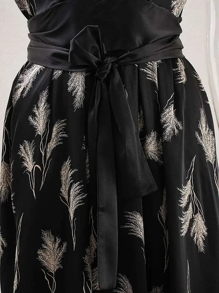 Women Beige Striped Printed Belted Elegant Midi Dress New V-Neck Sleeveless Fashion Tide Spring Summer 2025 CPG1504