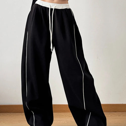 Load image into Gallery viewer, High Elastic Waist Drawstring Color-block Long Wide Leg Pants New Trousers Women Fashion Tide Spring Autumn 2025 1DH9621

