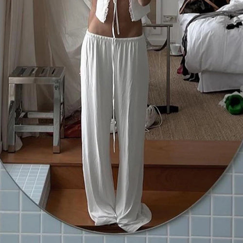 Load image into Gallery viewer, Casual Loose White Straight Leg Women Pants Homewear Sweatpants Shirring Basic All-Match Full Length Trousers Bottoms
