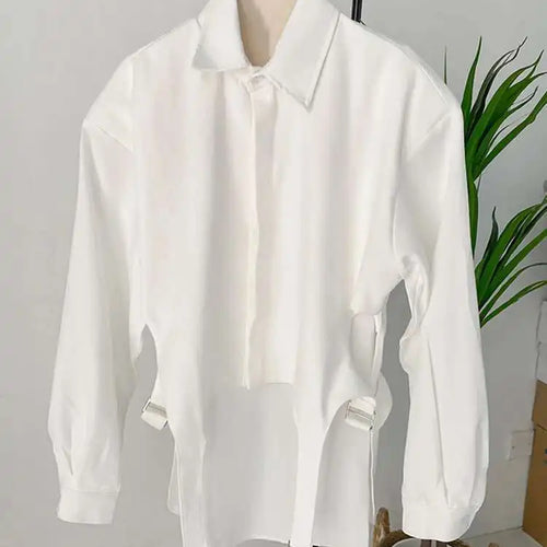 Load image into Gallery viewer, Women White Shoulder Padded Irregular Big Size Blouse New Lapel Long Sleeve Shirt Fashion Tide Spring Autumn 2025 1DF1466
