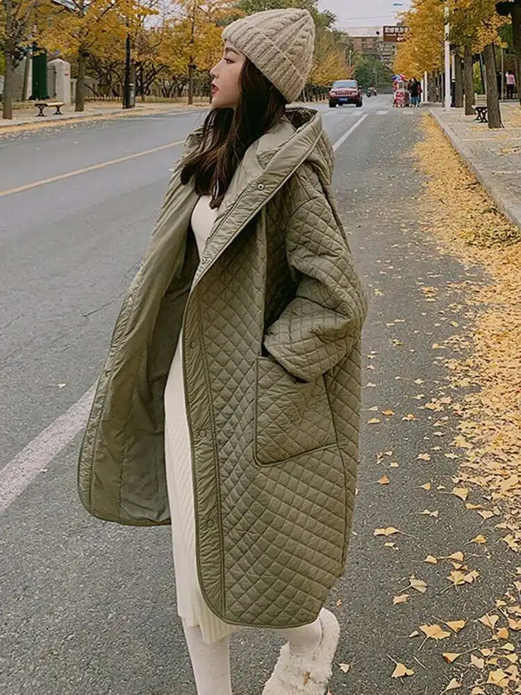 Army Green Big Size Keep Warm Hooded Cotton-padded Coat Long Sleeve Women Parkas Fashion New Autumn Winter 2025 1DH8601