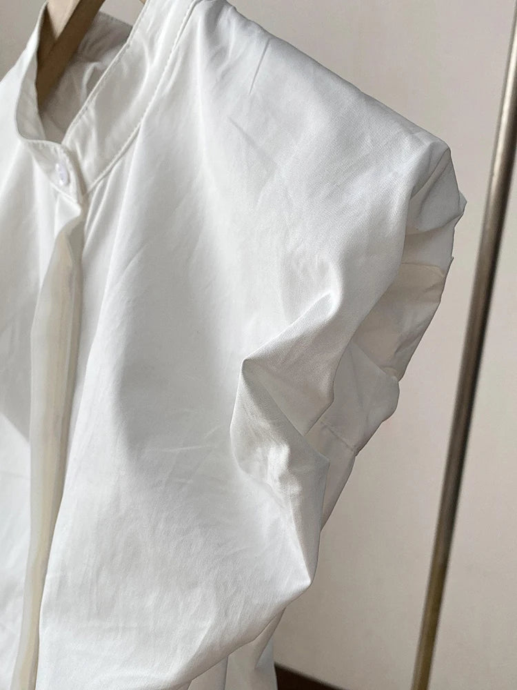 Women White Shaped Elegant Vintage Blouse New Stand Collar Sleeveless Shirt Fashion Tide Spring Summer 2025 1DJ1479