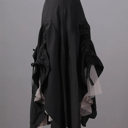 Load image into Gallery viewer, High Elastic Waist Black Drawstring Mesh Irregular A-line Half-body Skirt Women Fashion Tide New Spring Autumn 2025 2Q1136
