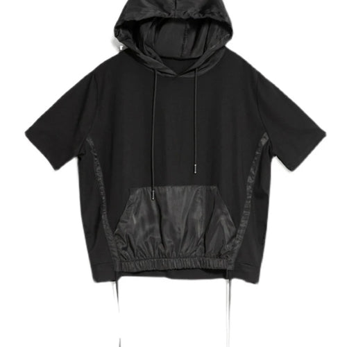 Load image into Gallery viewer, Women Black Thin Drawstring Big Size Casual T-shirt New Hooded Short Sleeve Fashion Tide Spring Summer 2025 1DJ1758
