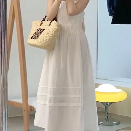 Load image into Gallery viewer, Beach Style White Strapless Women&#39;s Dresses Summer Chic Solid Color Sleeveless Slash Neck Fashion Vacation Female Dress
