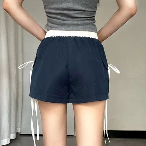 Load image into Gallery viewer, Casual Patchwork Cargo Style Basic Summer Shorts Women Pockets Lace-Up Elastic Waist Short Pants Contrast Color 2024
