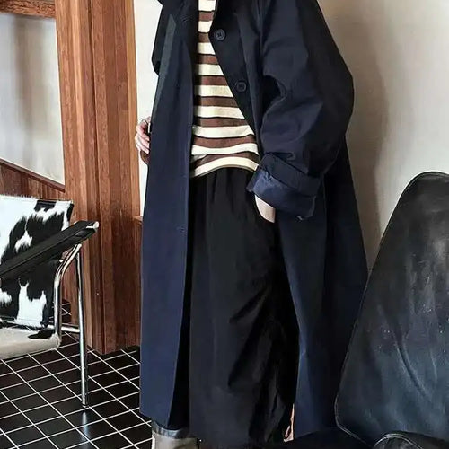 Load image into Gallery viewer, Women Navy Blue Big Size Long Elegant Trench New Stand Collar Long Sleeve Windbreaker Fashion Spring Autumn 2025  1DH6843
