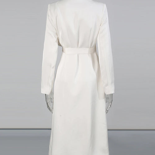 Load image into Gallery viewer, Elegant Pleated Lace Up Trench for Women V Neck Long Sleeve Tunic Minimalist White Coats Female Fashion Clothes
