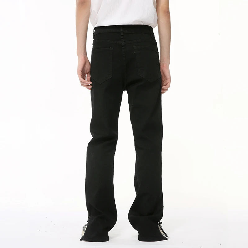 Summer Male Denim Loose Pants Slit Slim Trousers Straight Wid Leg Casual Jeans Solid Color High Street 9C6383