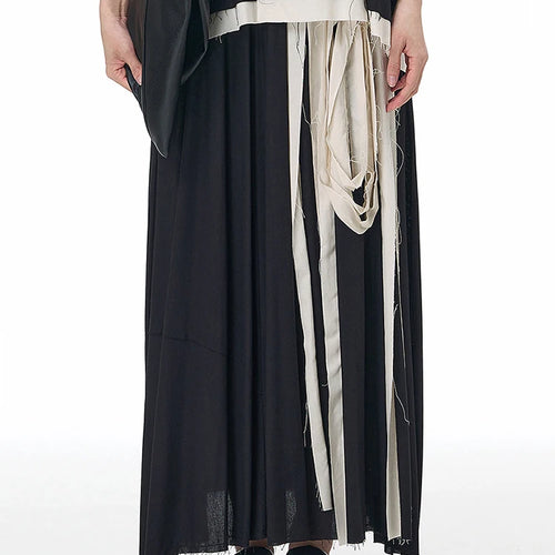 Load image into Gallery viewer, High Elastic Waist Black Ribbon Burr Color-block A-line Half-body Skirt Women Fashion Tide New Spring Autumn 2025 1DJ1494
