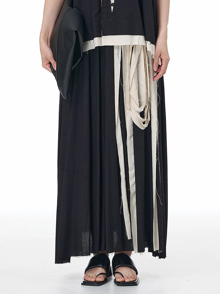 High Elastic Waist Black Ribbon Burr Color-block A-line Half-body Skirt Women Fashion Tide New Spring Autumn 2025 1DJ1494