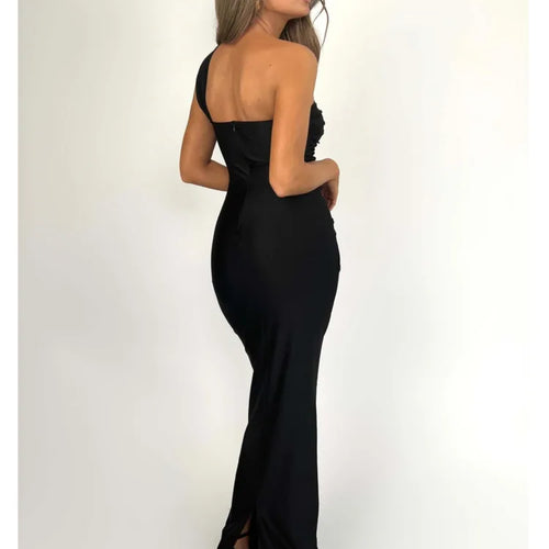 Load image into Gallery viewer, Elegant Sleeveless Single Shoulder Strap Zipper Evening Dress Women Pleated Slim Maxi Dress Female Party Club Vestidos
