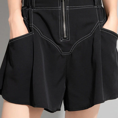 Load image into Gallery viewer, Women Black Topstitched Zipper Pocket Wide Leg Shorts New High Waist Trousers Fashion Tide Spring Summer 2025 1DJ1054
