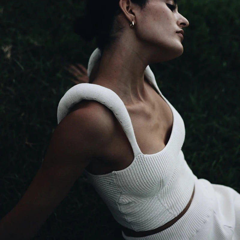 Backless Knit Sweater Crop Tops For Women Vest Fashion Spaghetti Strap Sleeveless Knitted Tank Tops Ladies Camis Tops