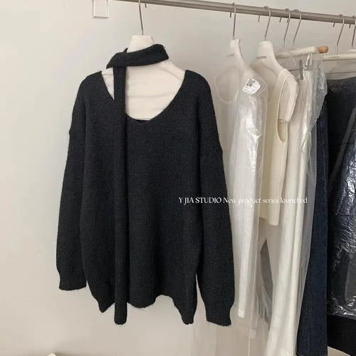 Load image into Gallery viewer, Fashion Popular 2024 Autumn Winter Women's New Solid V Neck Short Pullover Sweater French  Long Sleeve Versatile Tops Simplicity

