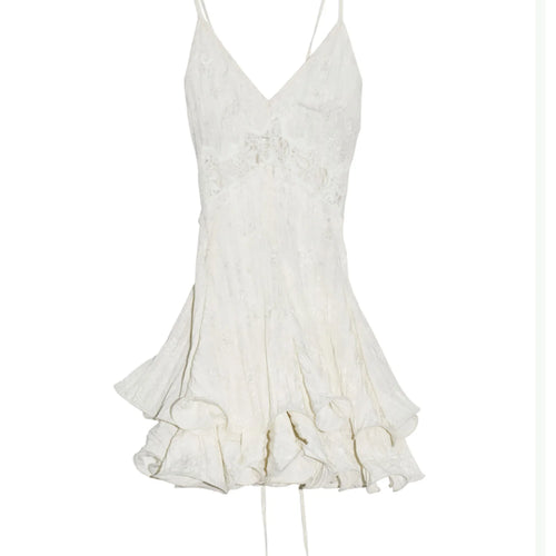 Load image into Gallery viewer, Women Beige Lace Hollow Out Elegant Spaghetti Strap Dress New V-Neck Sleeveless Fashion Tide Spring Summer 2025 1DJ1450
