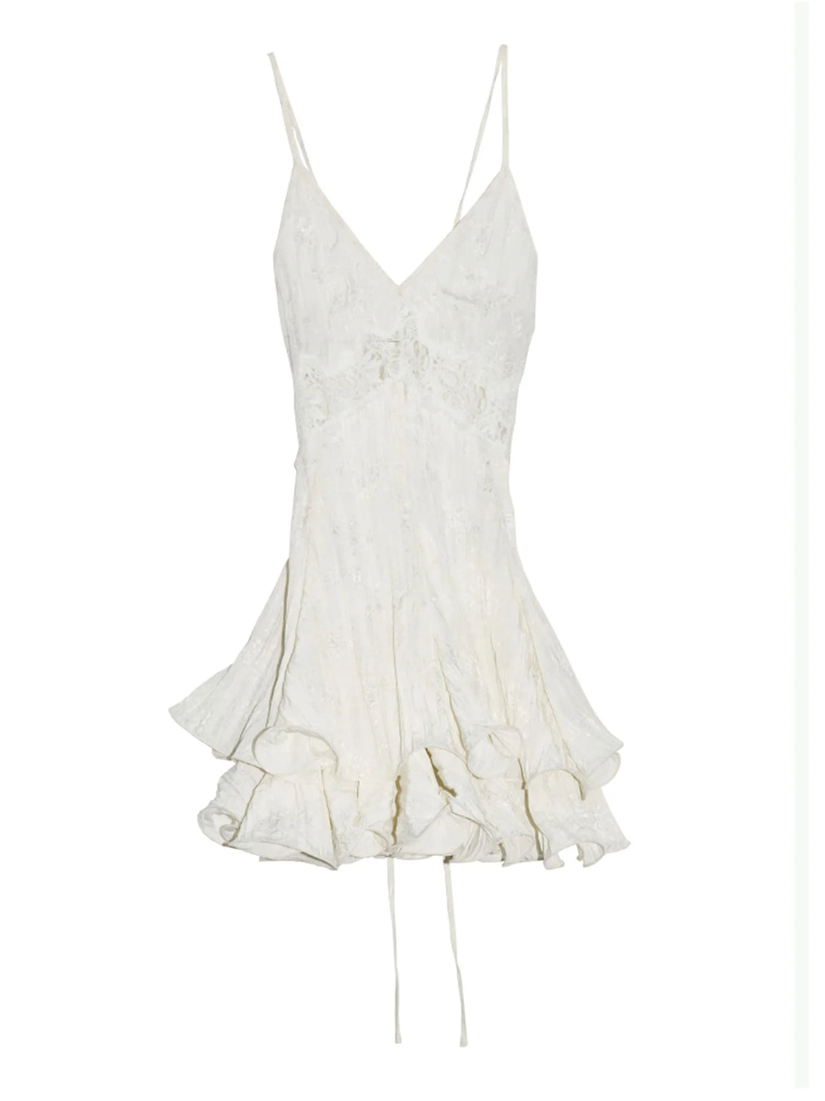 Women Beige Lace Hollow Out Elegant Spaghetti Strap Dress New V-Neck Sleeveless Fashion Tide Spring Summer 2025 1DJ1450