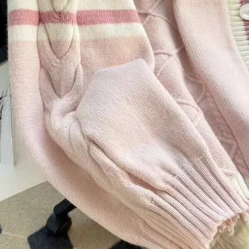 Load image into Gallery viewer, Sweet Bow Knitted Cardigans Y2k Aesthetic All Match Contrast Color Coats Fashion Single Breasted Women Kawaii JK Sweaters Jumper
