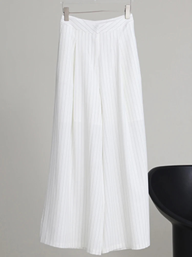 White Elegant Wide Leg Pants For Women High Waist Loose Solid Minimalist Trousers Female Fashion Clothing