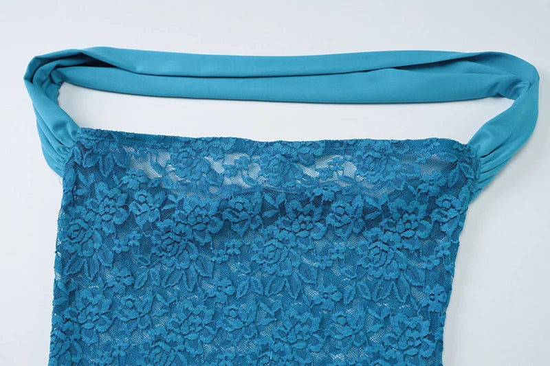 Off-shoulder Strapless Sexy Maxi Dress For Women Elegant Blue Sleeveless Backless Lace Patchwork Bodycon Long Dress