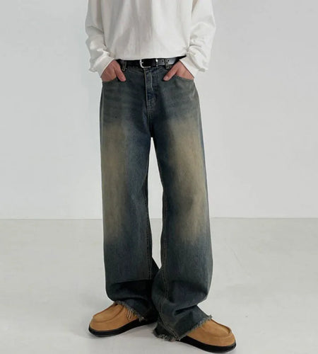 Washed Denim Pants Men's Loose Floor Pants Korean Style Straight Leg Trousers Casual Jeans Summer Trend 9C5010