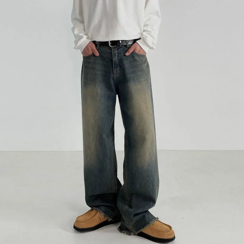 Washed Denim Pants Men's Loose Floor Pants Korean Style Straight Leg Trousers Casual Jeans Summer Trend 9C5010