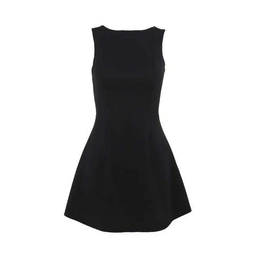 Load image into Gallery viewer, Elegant Backless Mini Tank Dress For Women Fashion Black O Neck Sleeveless Club Party A-line Basics Sexy Dress New
