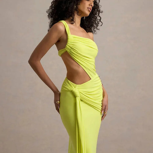 Load image into Gallery viewer, Irregular Ruched Sexy Maxi Dress For Women Gown Hollow Out One Shoulder Sleevelessdraped Bodycon Club Party Long Dress
