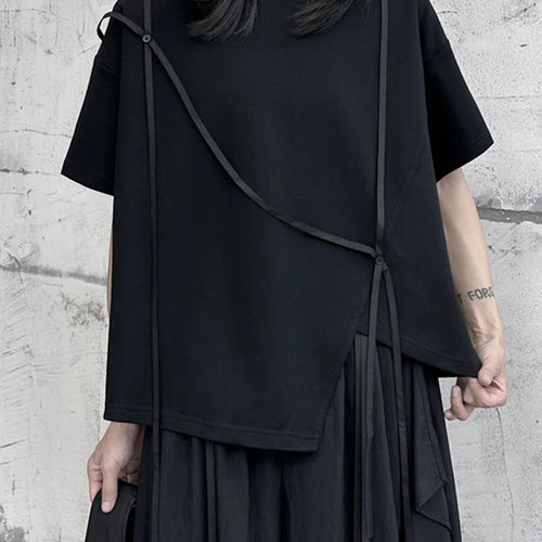 Load image into Gallery viewer, Women White String Desgin Big Size Casual T-shirt New Round Neck Short Sleeve Fashion Tide Spring Summer 2025 1DF9658
