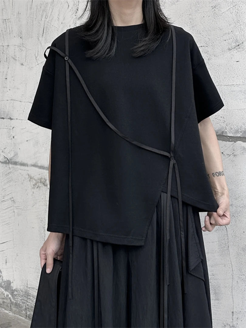 Women White String Desgin Big Size Casual T-shirt New Round Neck Short Sleeve Fashion Tide Spring Summer 2025 1DF9658