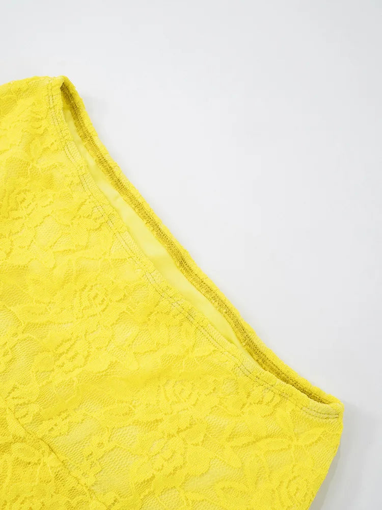 Sexy Slim Fit Women's  Two-piece Set Patchwork Irregular Lace Top And Fashion Short Skirt Two-piece Set Ladies Outfits