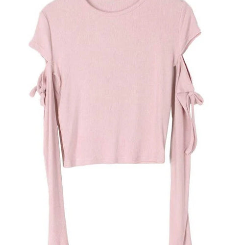 Load image into Gallery viewer, Women Bandage Harajuku Solid T Shirts Female Long Sleeve Tees  2025 Autumn T-shirt Streetwear Y2k All Match Hollow Out Tops
