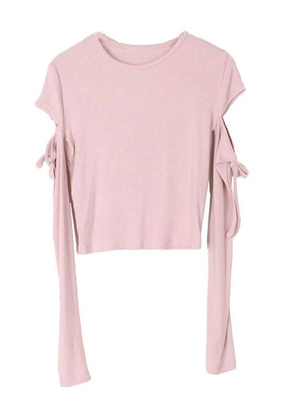 Women Bandage Harajuku Solid T Shirts Female Long Sleeve Tees  2025 Autumn T-shirt Streetwear Y2k All Match Hollow Out Tops