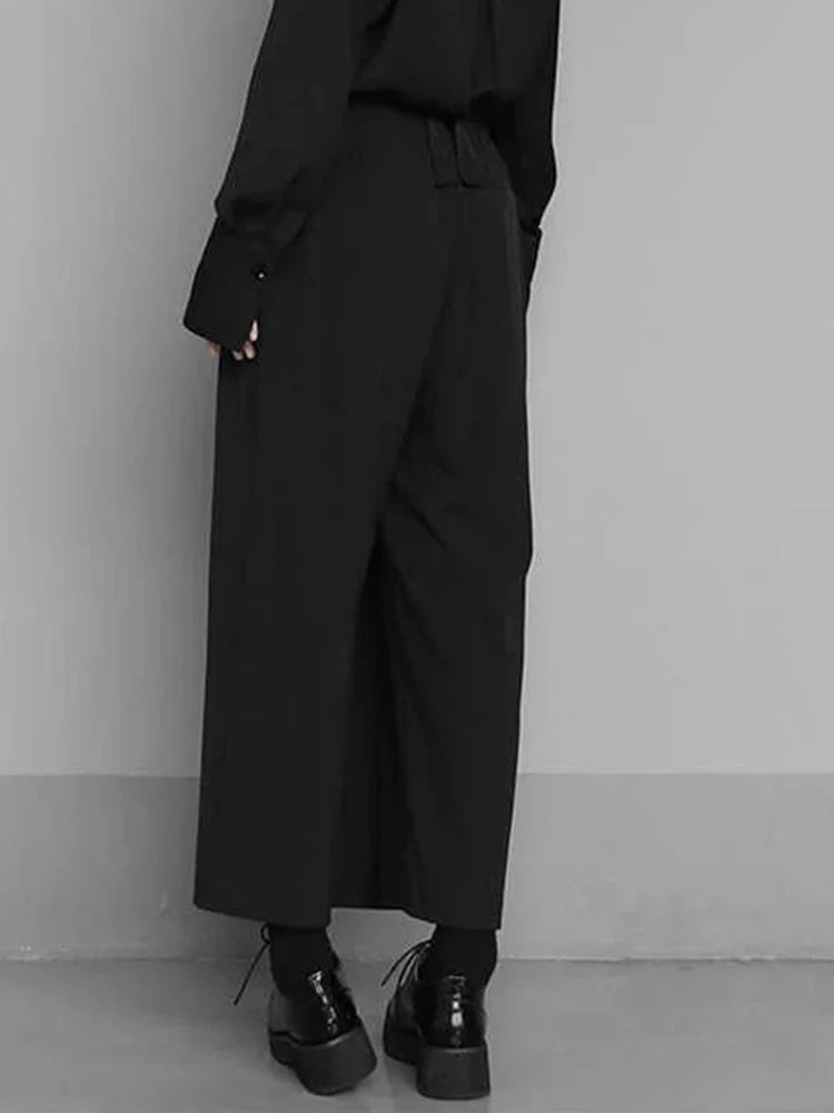 High Elastic Waist Black Irregular Spliced Button Harem Pants New Trousers Women Fashion Tide Spring Autumn 2025 1S430