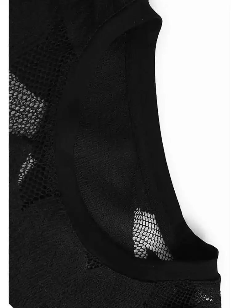 Women Embroidered Lace Zipper Irregular Big Size T-shirt New Round Neck Short Sleeve Fashion Spring Summer 2025 1DH6176