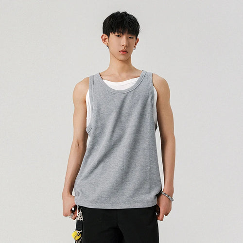Load image into Gallery viewer, Men&#39;s Vest Fake Two Pieces Sleeveless T-shirt Solid Color Pullover T-shirts Casual Men Top Summer Trend 2025 9W1298
