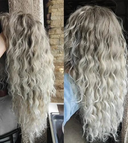 Synthetic Fiber Long Curly Ombre Wigs for Women Free Part Bangs Wig Natural Blonde Costume Wig Cosplay Fluffy Hair Girl