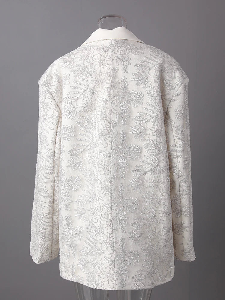 Women Beige Textured Pocket Big Size Vintage Blazer New Lapel Long Sleeve Jacket Fashion Tide Spring Autumn 2025 CPG3013