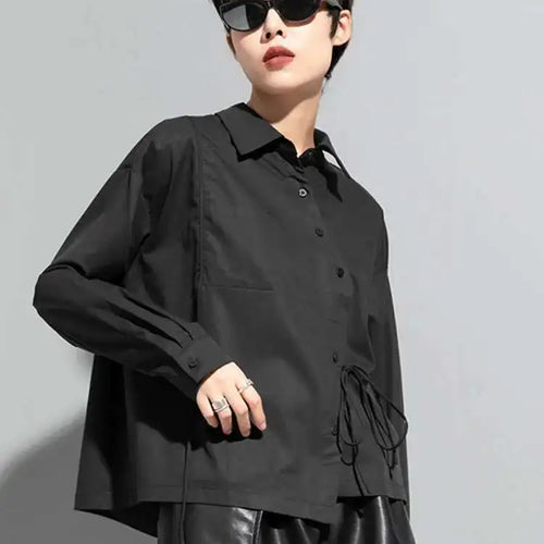 Load image into Gallery viewer, Women Black Bandage Big Size Long Blouse New Lapel Long Sleeve Loose Fit Shirt Fashion Tide Spring Autumn 2025  1DF1659
