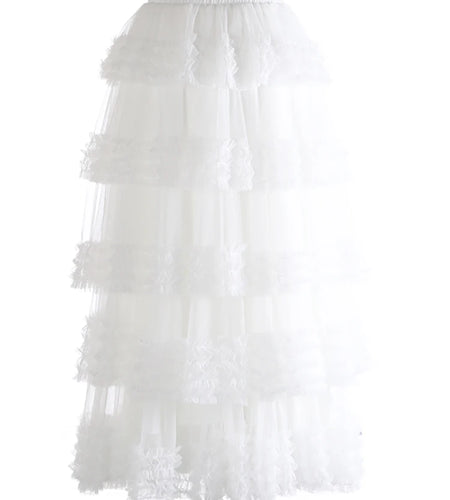 High Elastic Waist Rose Red Mesh Layers Elegant Ball Gown Half-body Skirt Women Fashion New Spring Autumn 2025 1DJ1272