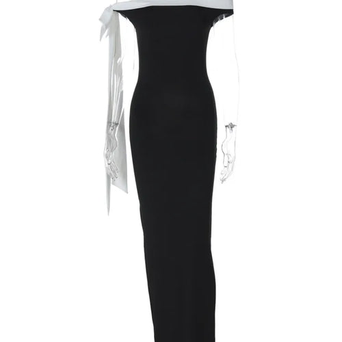 Load image into Gallery viewer, Sleeveless Ribbon Off-shoulder Solid Sexy Autumn Winter Maxi Dress For Women High Waist Bow Bodycon Party Long Dress
