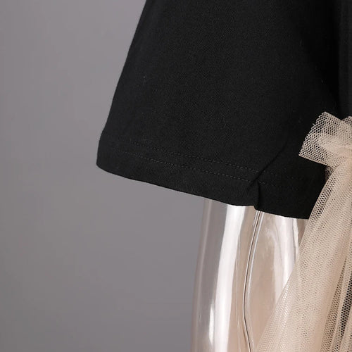 Load image into Gallery viewer, Women Black Mesh Color-block Big Size Knee-Length Dress New Round Neck Short Sleeve Fashion Spring Summer 2025 CPG3040
