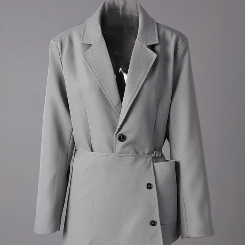 Load image into Gallery viewer, Women Gray Irregular Spliced Big Size Elegant Blazer New Lapel Long Sleeve Jacket Fashion Tide Spring Autumn 2025 7AB8229
