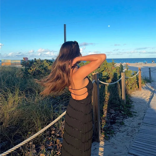 Load image into Gallery viewer, Halter Backless Sexy Maxi Dress For Women Spring Summer New Lace-up Sleeveless Pleated Beach Holiday Long Dress Elegant
