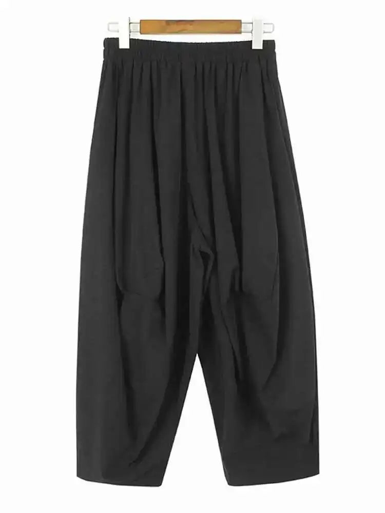 High Elastic Waist Black Pleated Pocket Long Wide Leg Pants New Trousers Women Fashion Tide Spring Autumn 2025 1DH5320