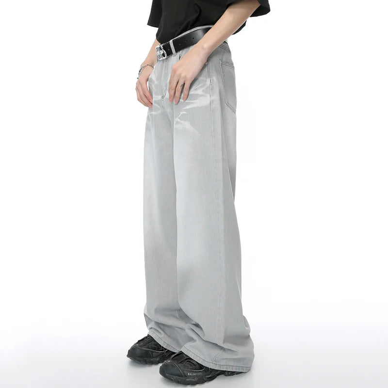 Straight Male Jeans Vintage Men's Denim Pants Tie-dyed Design Wide Leg Trousers Spring Stylish Men Clothing 9C4276