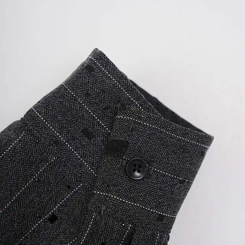 Load image into Gallery viewer, Women Dark Gray Striped Big Size Rhinestones Blouse New Lapel Long Sleeve Shirt Fashion Tide Spring Autumn 2025 CPG2428
