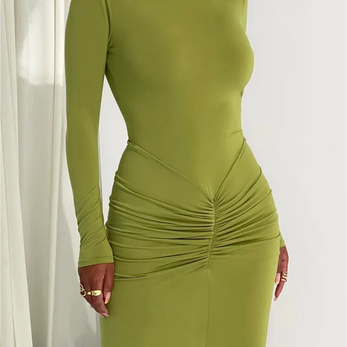 Load image into Gallery viewer, Elegant Turtleneck Long Sleeve Bodycon Maxi Dress Women Autumn Winter New Ruched Club Party Sexy Dress Vestidos
