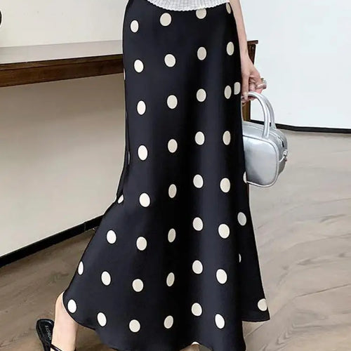 Load image into Gallery viewer, Spring Summer Women Black Beige Polka Dot Elegant Fishtail Long Skirt Korean Fashion High Waist Vacation Wrapped Hip Skirt Trend

