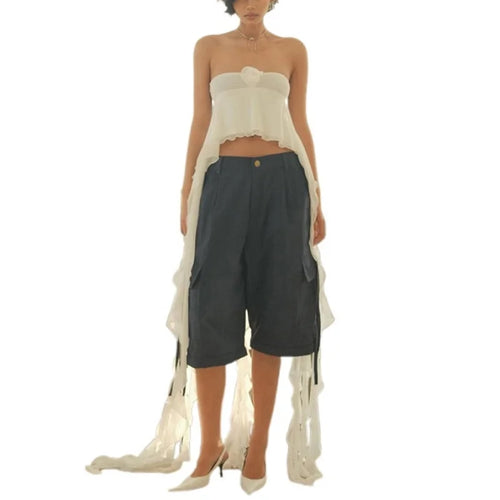 Load image into Gallery viewer, Strapless Tube Top y2k Clothes Women Solid Color 3D Flower Off Shoulder Sleeveless Irregular Ruffle Bandeau Streetwear
